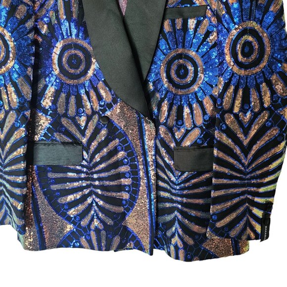BARABAS Men's Sequin Geometric Pattern Black Blue Blazer 46 2XL New With tags - Picture 9 of 14